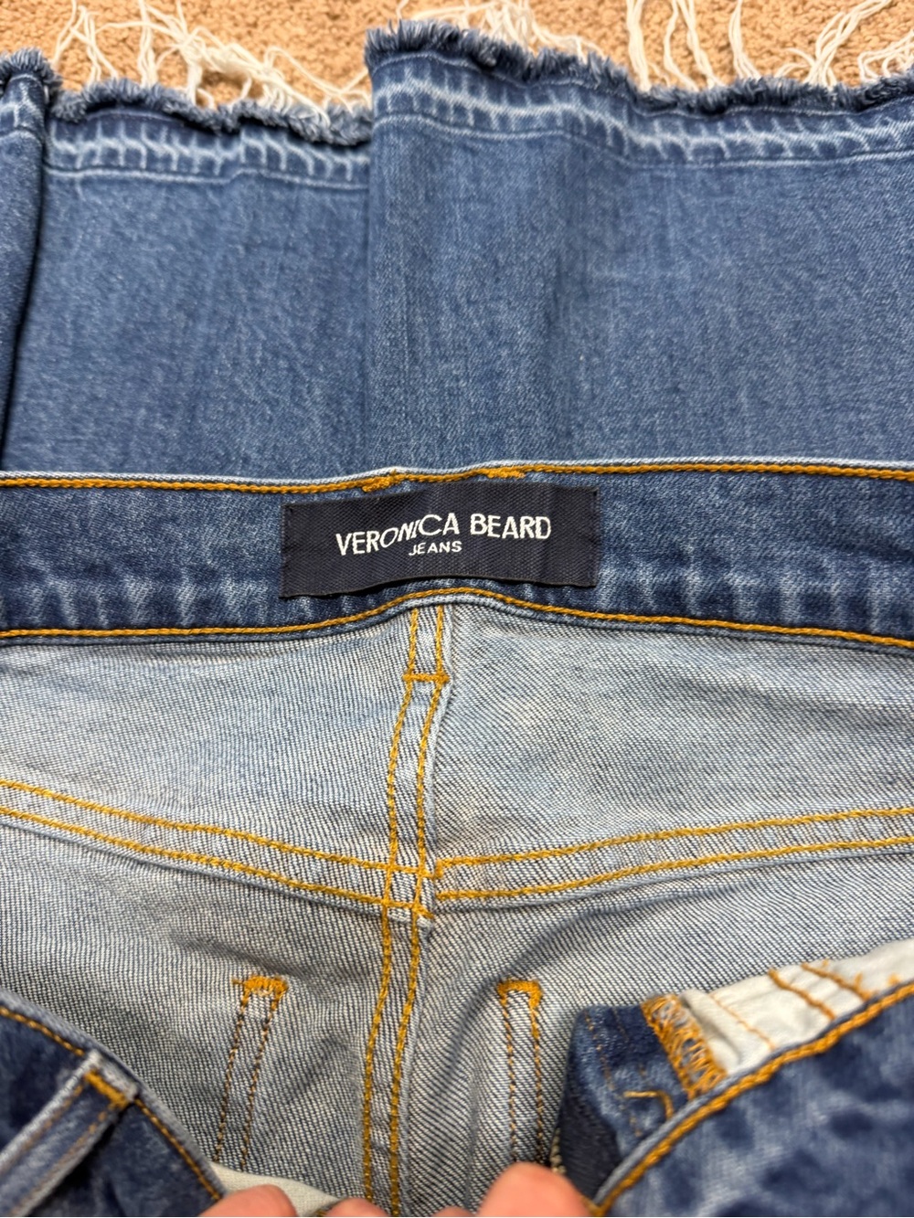 Veronica Beard Blue Straight-Leg Jeans with Frayed Hem - Picture 3 of 5